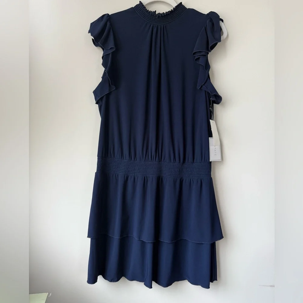 1. STATE Women’s Mock Neck Navy Flutter Sleeve Drop Waist Dress - L - Picture 2 of 6